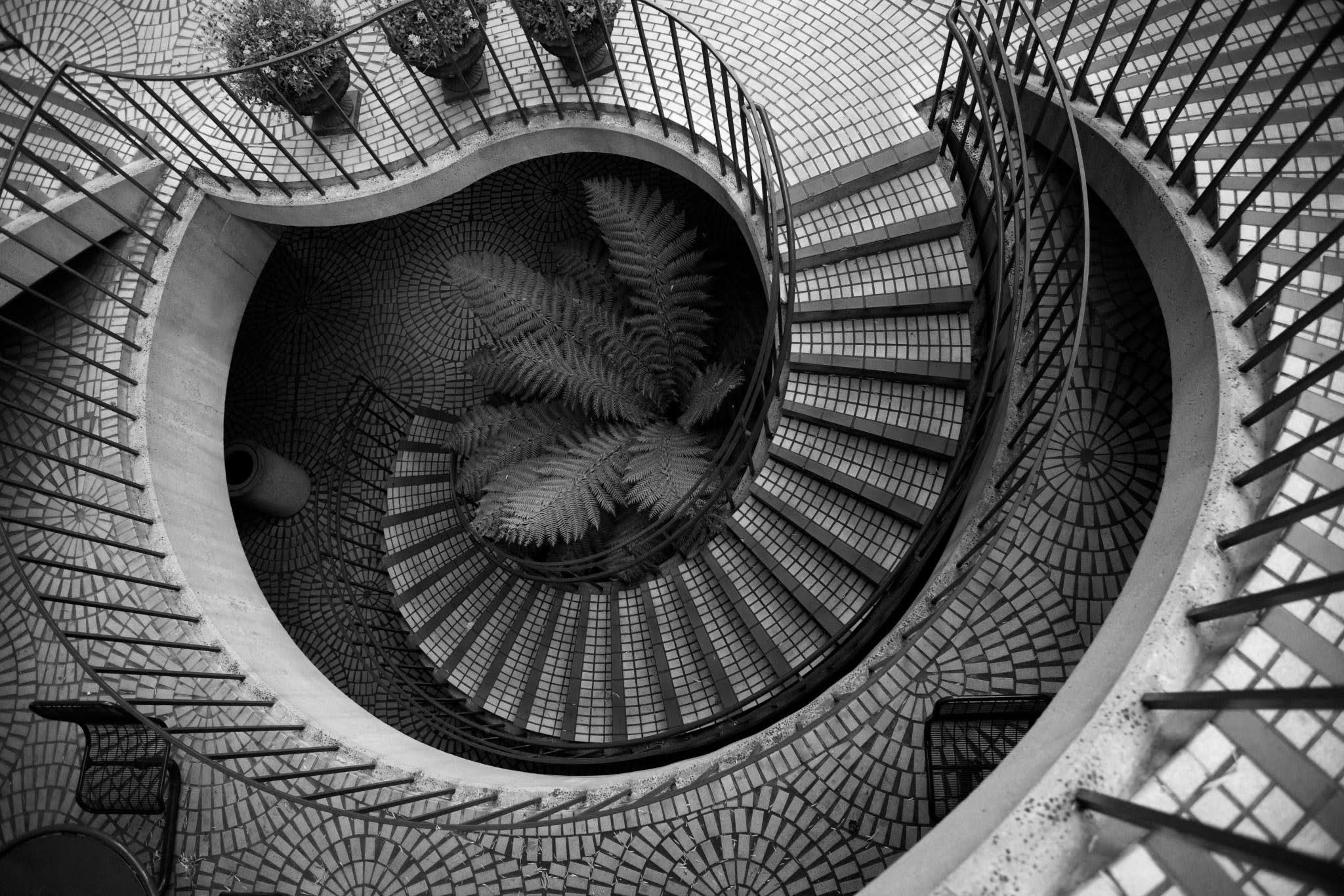 Overhead spiral staircase
