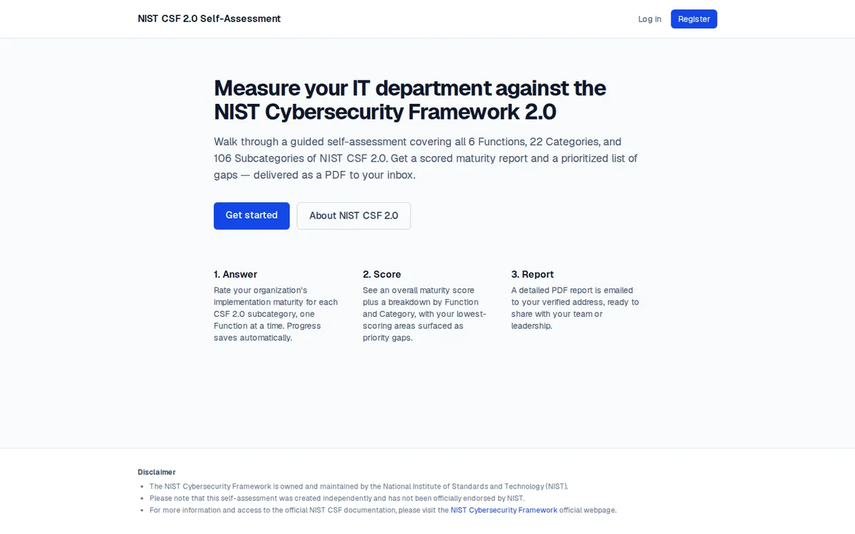 Screenshot of NIST CSF 2.0 Assessment